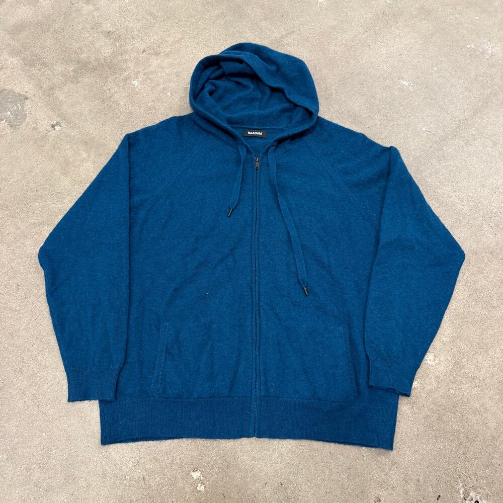 Naadam 100% Cashmere Full Zip Knit Hoodie Teal Mens Large